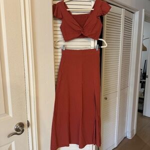 Rust/Terracotta - Flutter Crop Top & Maxi Skirt Set - XS